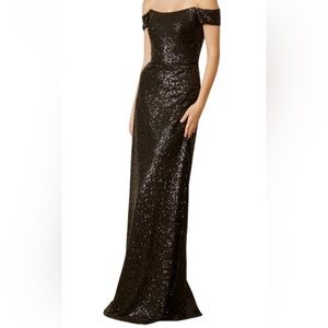 Amsale Black Sequined Evening Gown